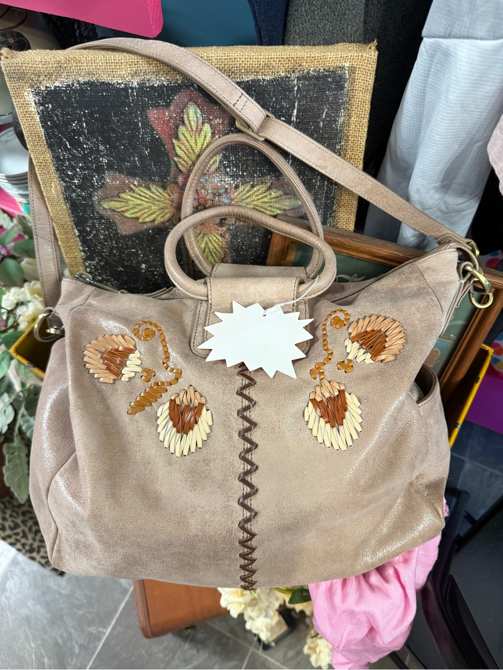 Like New!!! HOBO Beige Embroidered Women’s Tote Bag - Neutral Floral Detail